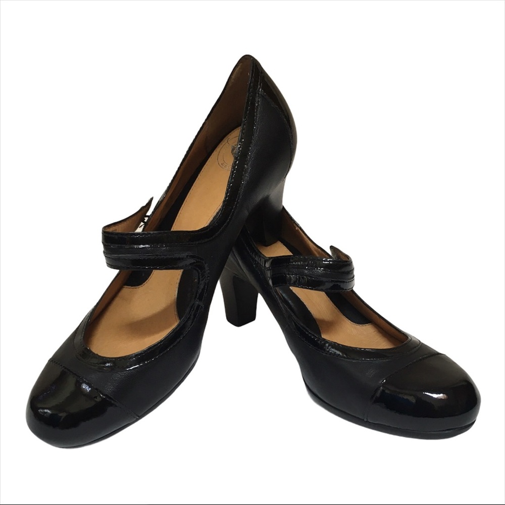 Nurture Brigita Black Leather Mary Jane Heels